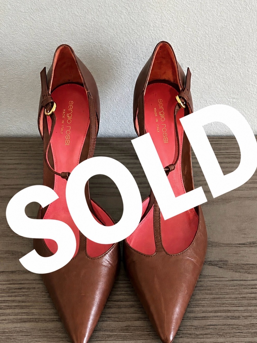Sergio Rossi T-strap Brown Heels Size 40